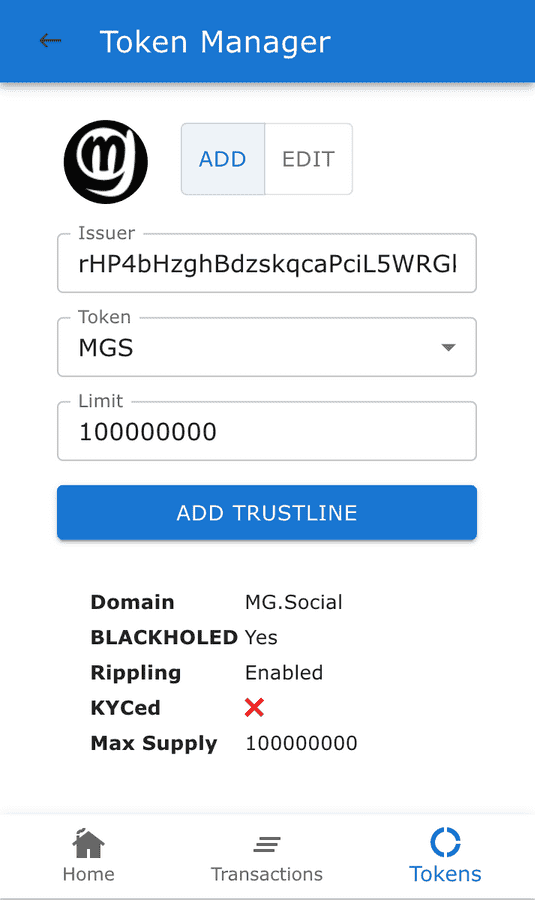 Token Management: TrustLine